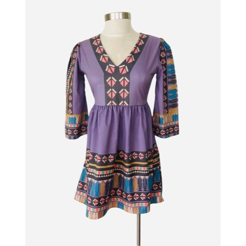 Zaful Mini Dress 3/4 Bell Sleeves V-Neck Women Small